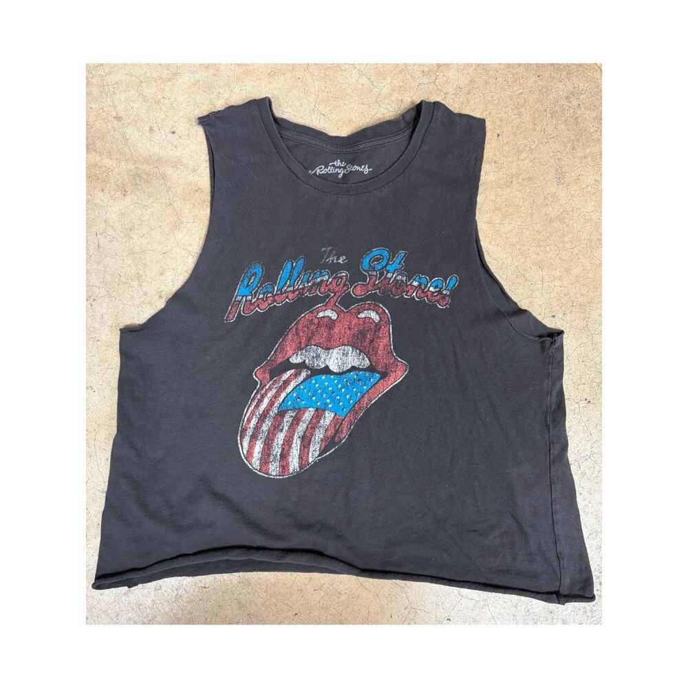 The Rolling Stones American Flag Gray Gray Cropped Oversized Cotton Tank